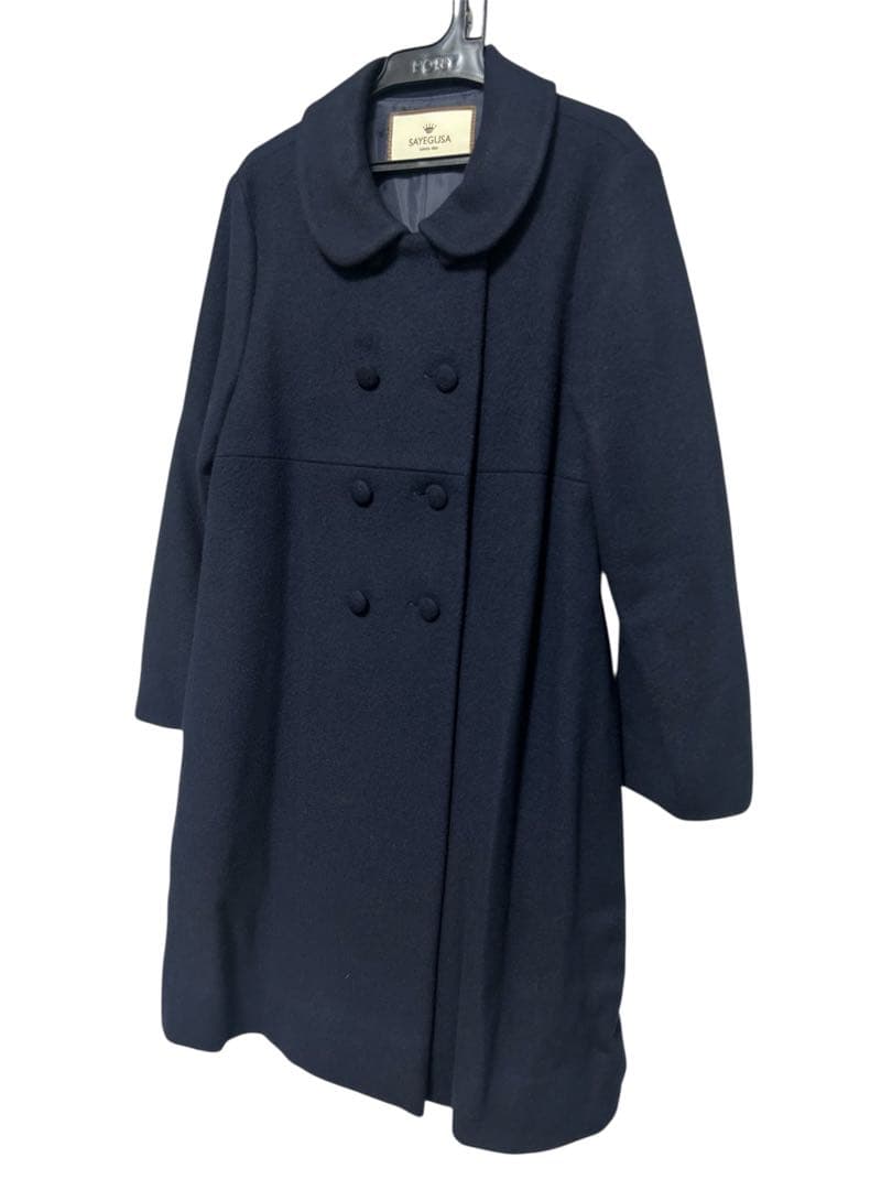 【クリーニング済】サエグサ ウールコート 130 ネイビー 紺 通学