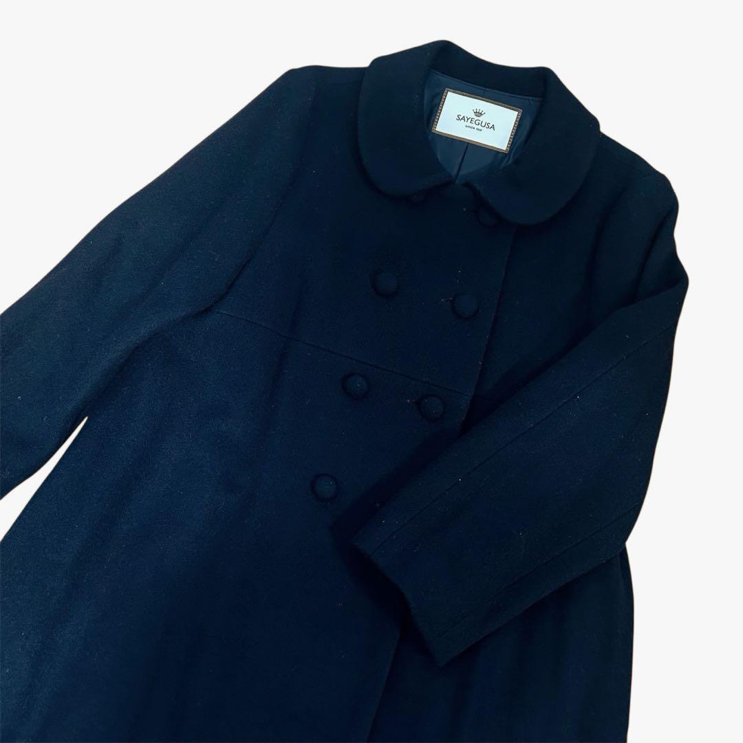 【クリーニング済】サエグサ ウールコート 130 ネイビー 紺 通学