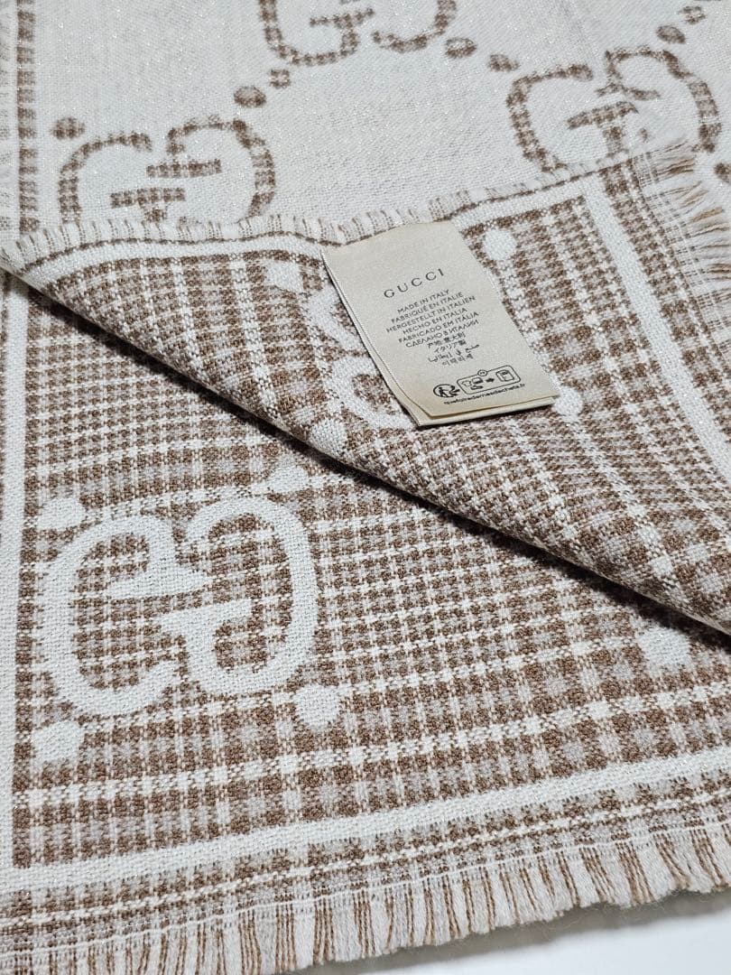 【正規・未使用品】GUCCI GGウールジャカードスカーフ アイボリー・ベージュ