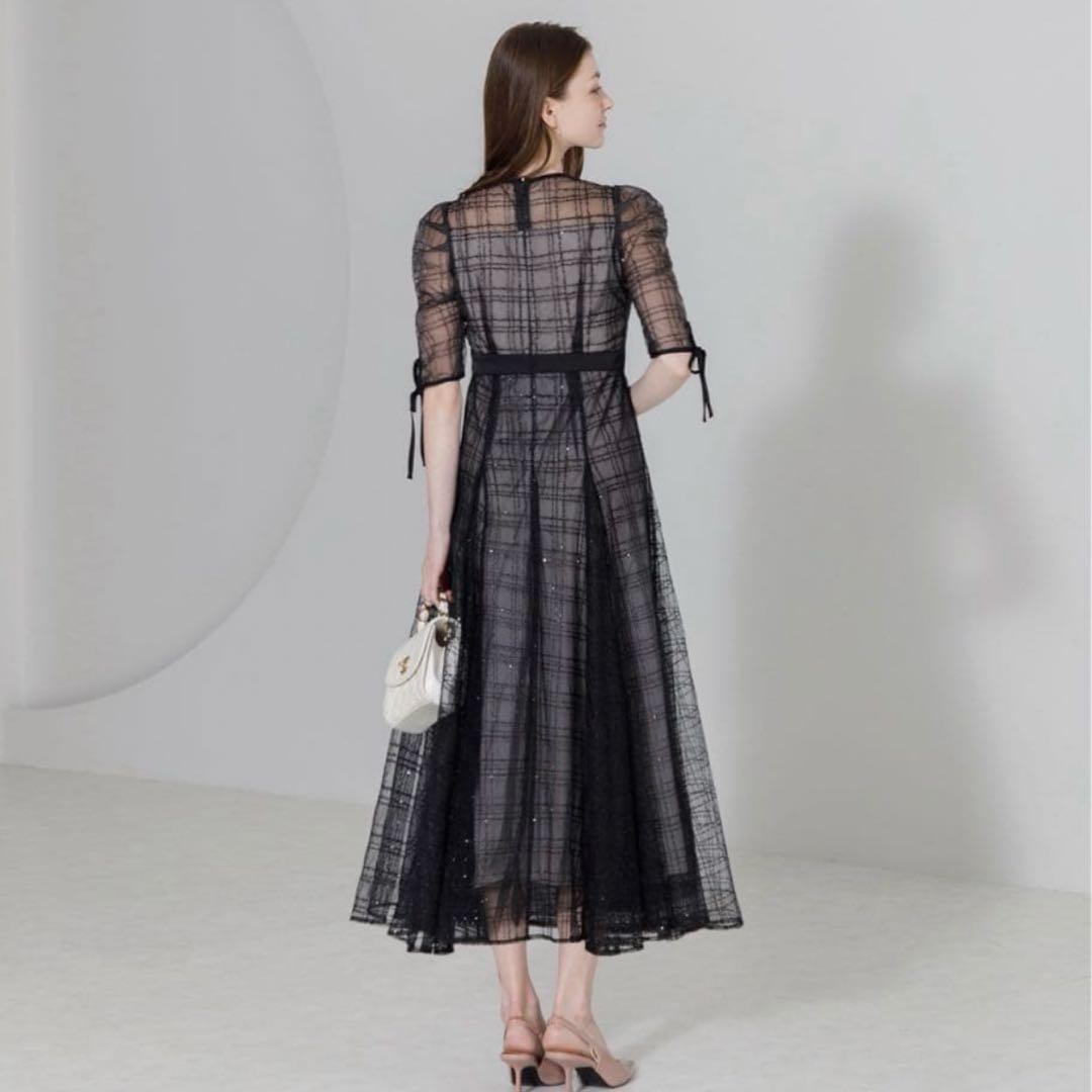 Leja チェックスパンコールリボンワンピース s