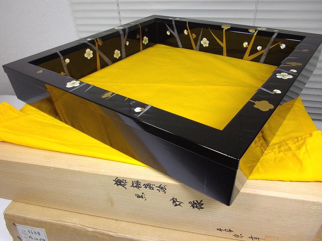 平安宗章作 槍梅蒔絵 炉縁 尋牛斎家元（久田宗也） 茶道具