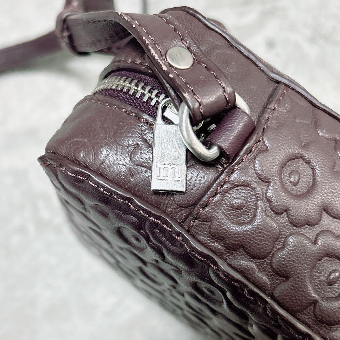 marimekkoショルダーバッグ ポシェット ウニッコ型押し ワインレッド
