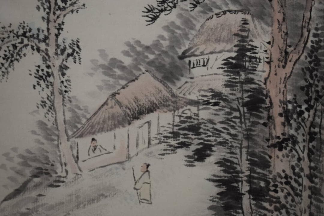 真作/田近竹邨/山水人物画賛/桐共箱付/布袋屋掛軸HH-90