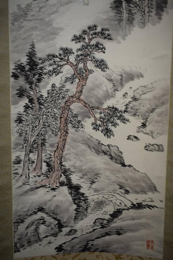 真作/田近竹邨/山水人物画賛/桐共箱付/布袋屋掛軸HH-90