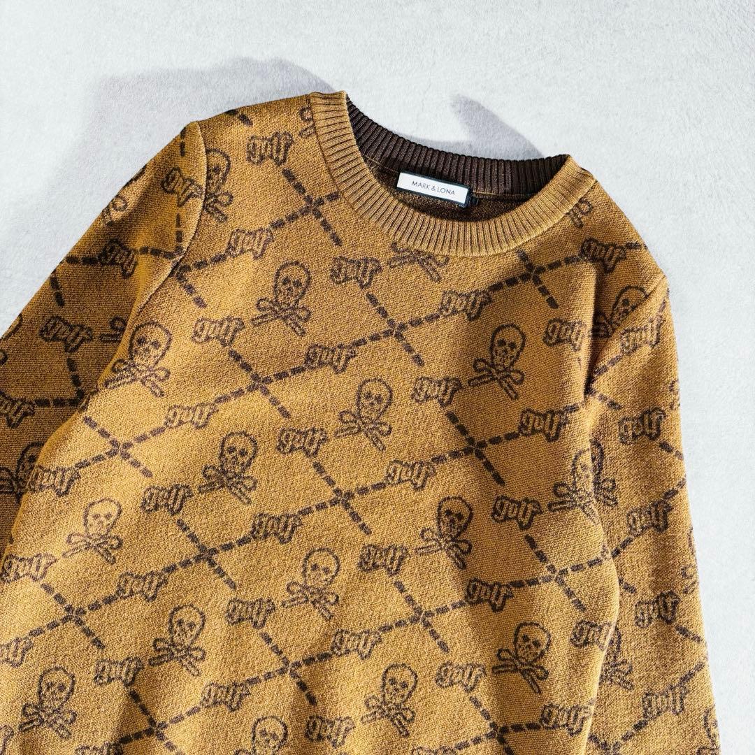 美品 MARK&LONA 縮絨ウール 総柄クルーネックニット 36 日本製