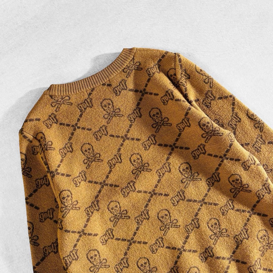 美品 MARK&LONA 縮絨ウール 総柄クルーネックニット 36 日本製