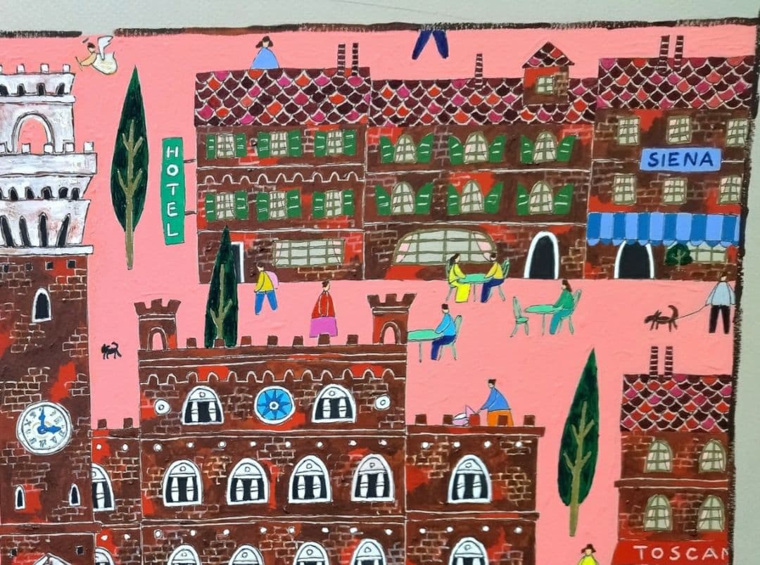 水彩画原画　シエナのカンポ広場