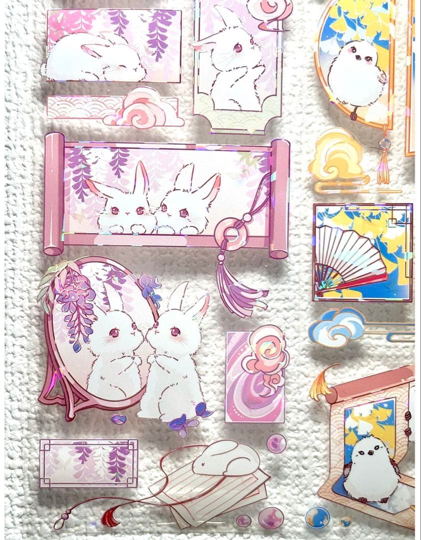 370円【KN207】海外PET（貝殻光）マステ切り売り 猫　きつね　ウサギ　鳥