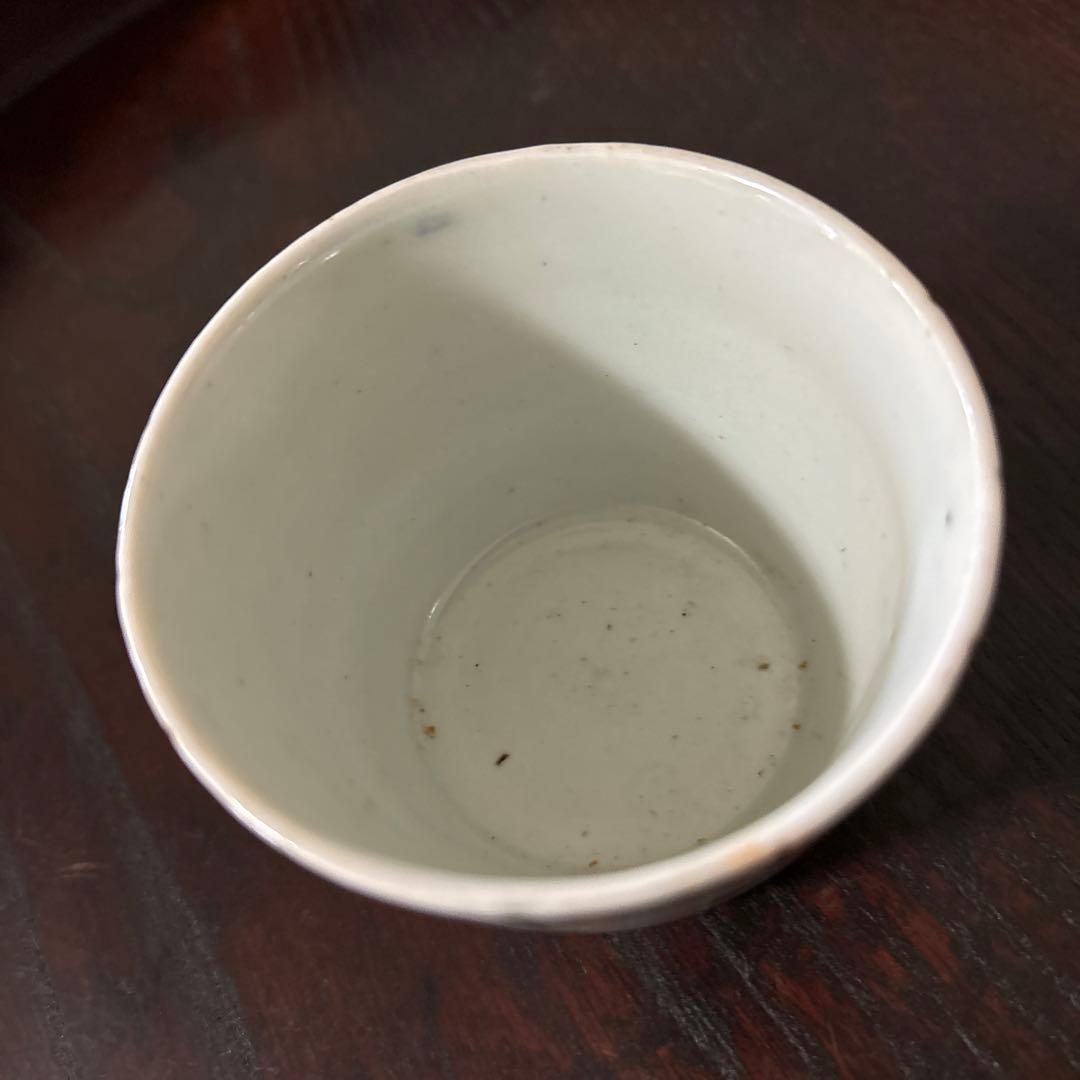 古伊万里染付　格子縞　蔓草文　⑤蕎麦猪口　江戸初期前期　アンティーク　白磁　李朝