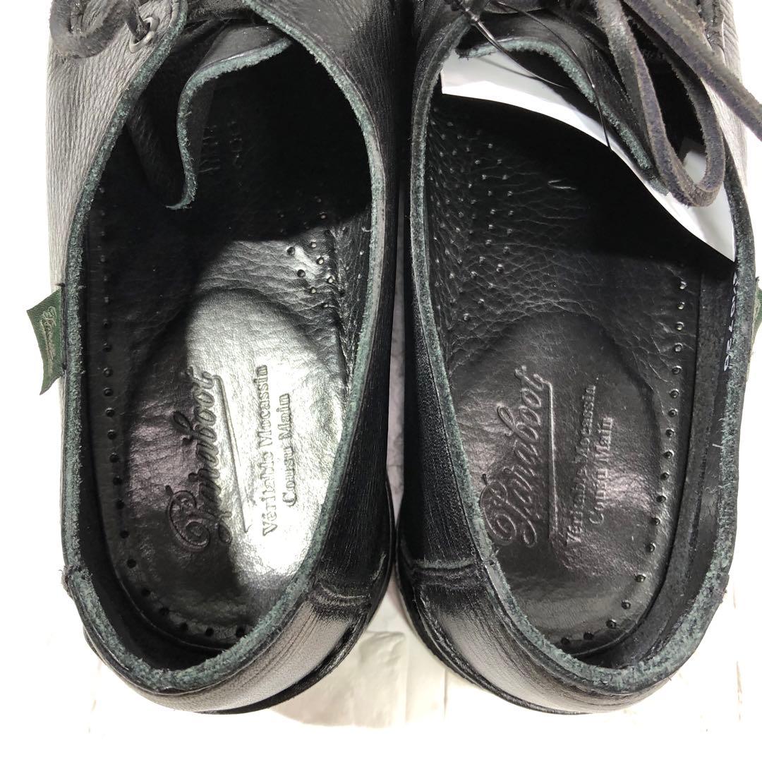 【paraboot】パラブーツ　黒 レザー モカシン デッキシューズ　シボ加工