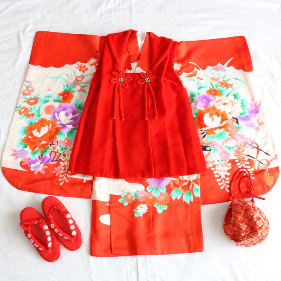七五三 3歳 子供 女の子 正絹 着物 ベロア 被布 セット