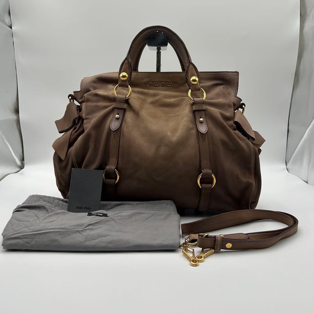 【美品】miu miu ヴィッテロ 2way ハンドバッグ ブラウン レザー