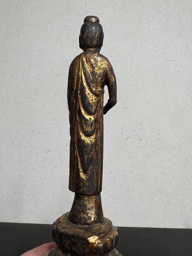 中国 逸品 釈迦如来立像 金箔 金彩 木彫 一木造 仏像 仏教美術 骨董 古美術