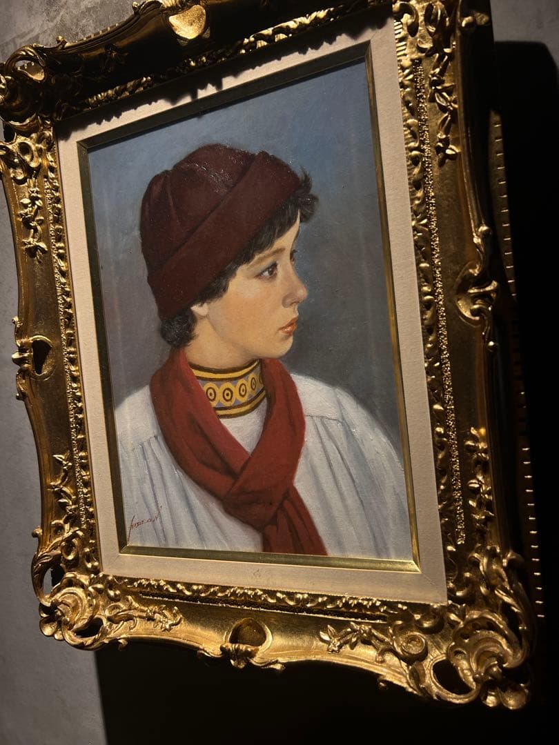 他の方発送×中村英夫【赤いマフラー】油彩画　肉筆原画