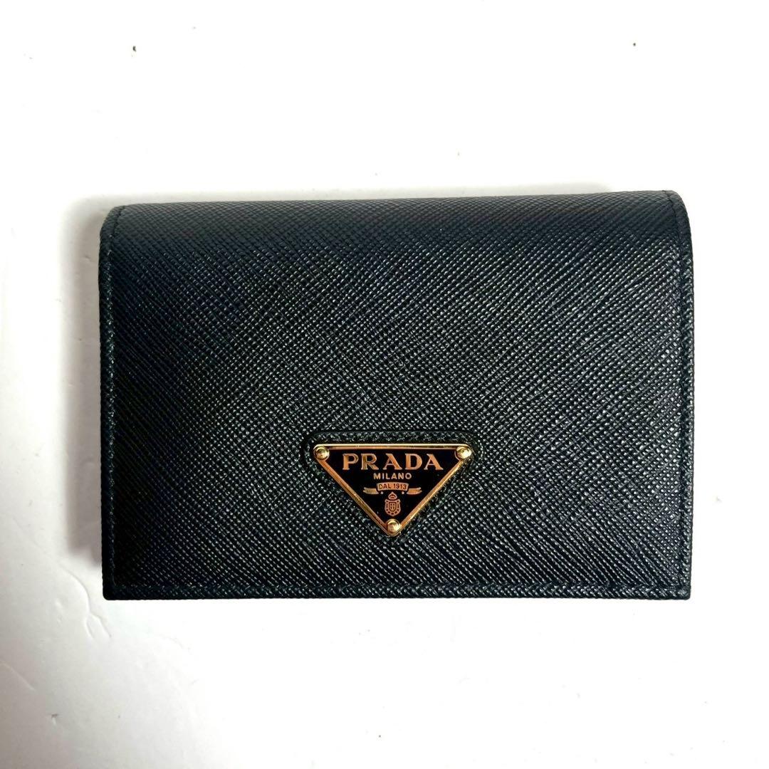 【新品同様・付属品付✨】現行 プラダ 二つ折り財布 サフィアーノレザー RFID