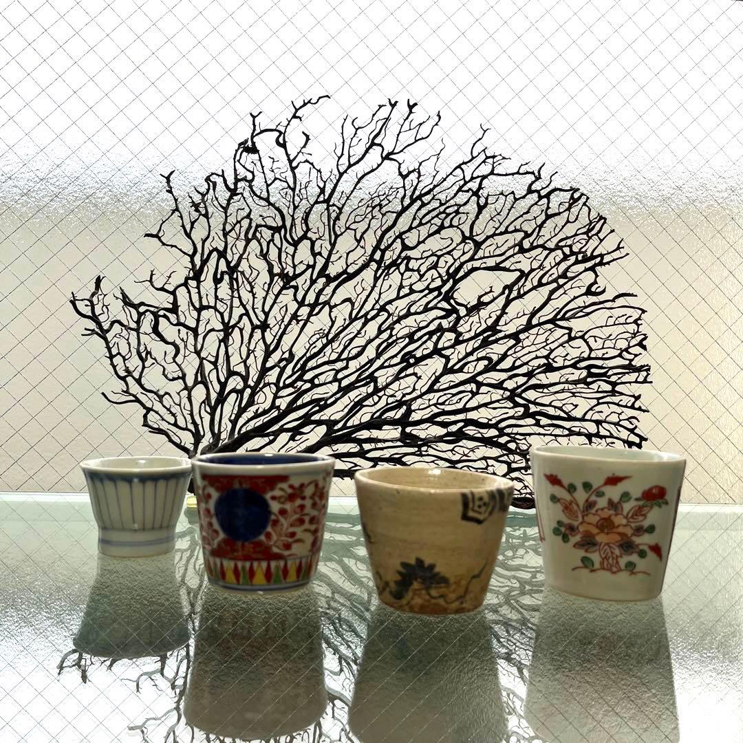 骨董　美濃焼　志野　織部　古陶　老松　六角　小振り　蕎麦猪口　湯呑み　１客