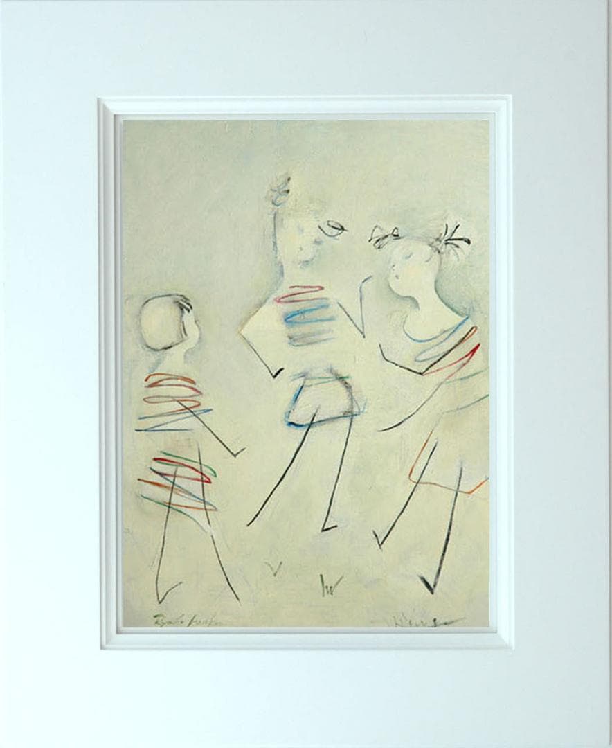 油絵 絵 絵画インテリア 額付(青緑＋金色の枠) F4-051513 可愛い子供