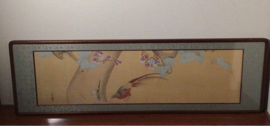 No3136 扁額装　猪原大華　金鷄図　彩色花鳥画　絹本　日本画　絵画　送料無料