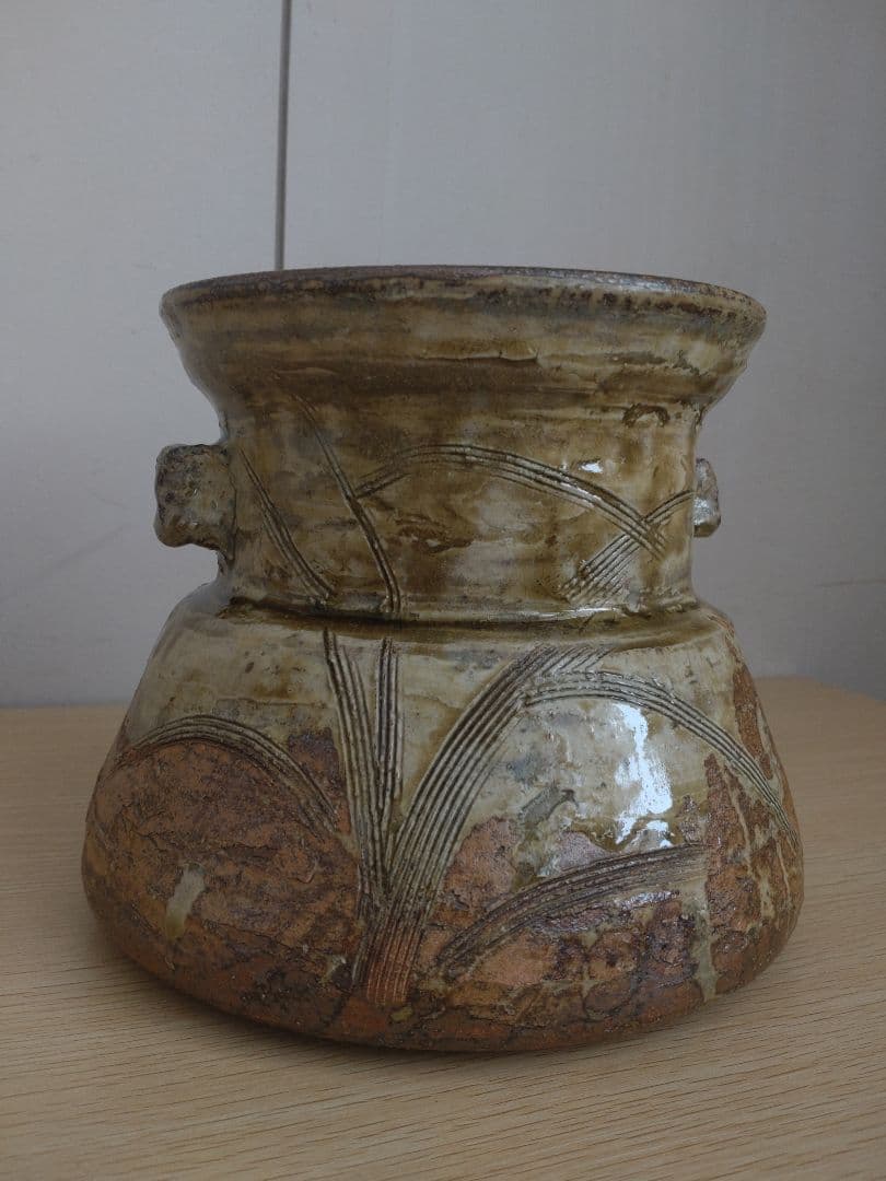 【青瓷名工】灰被伊賀水指　鈴木三成　橘窯　本人作　破れ袋