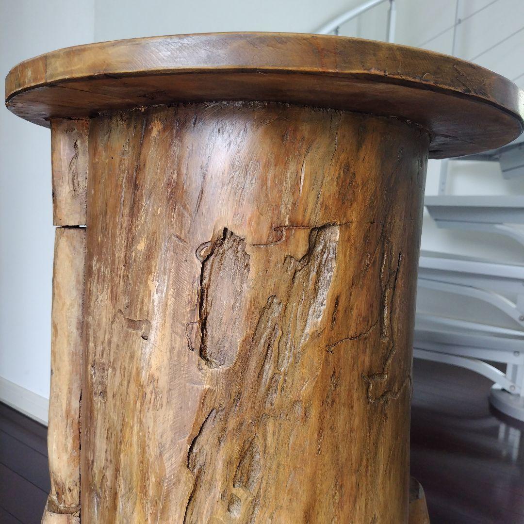 昭和レトロ当時物 原木 丸太テーブル 引き戸 収納付き