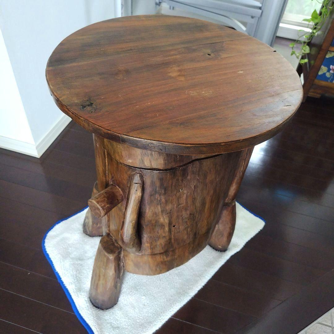 昭和レトロ当時物 原木 丸太テーブル 引き戸 収納付き