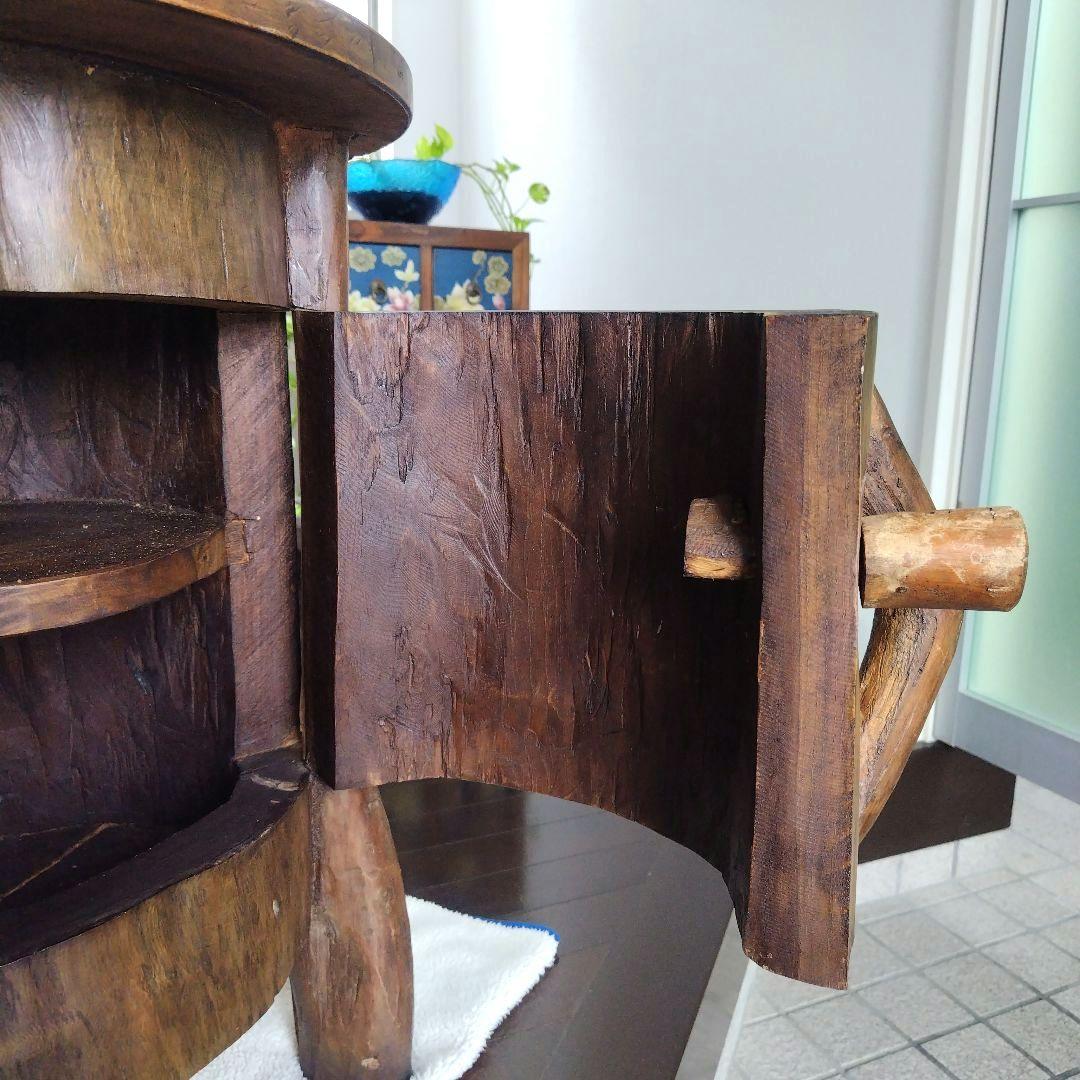 昭和レトロ当時物 原木 丸太テーブル 引き戸 収納付き