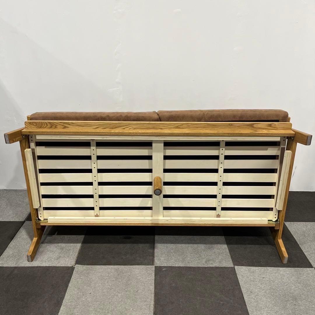 フジシ ハリス 天然木 ソファ オットマン付き 3人掛け 家具 Ma2076