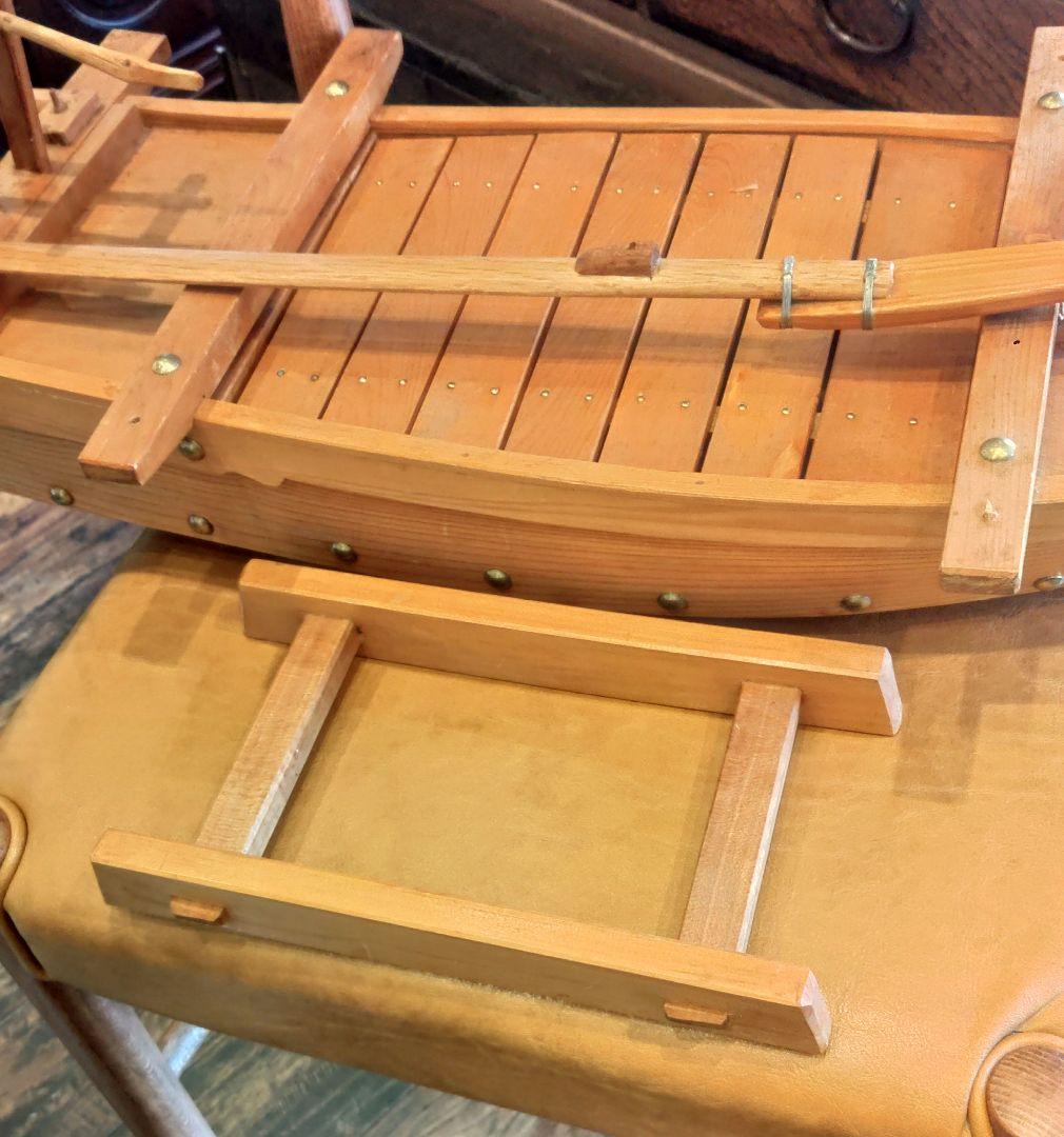 舟型　模型　木製　櫂　旗　台座付き　船盛用