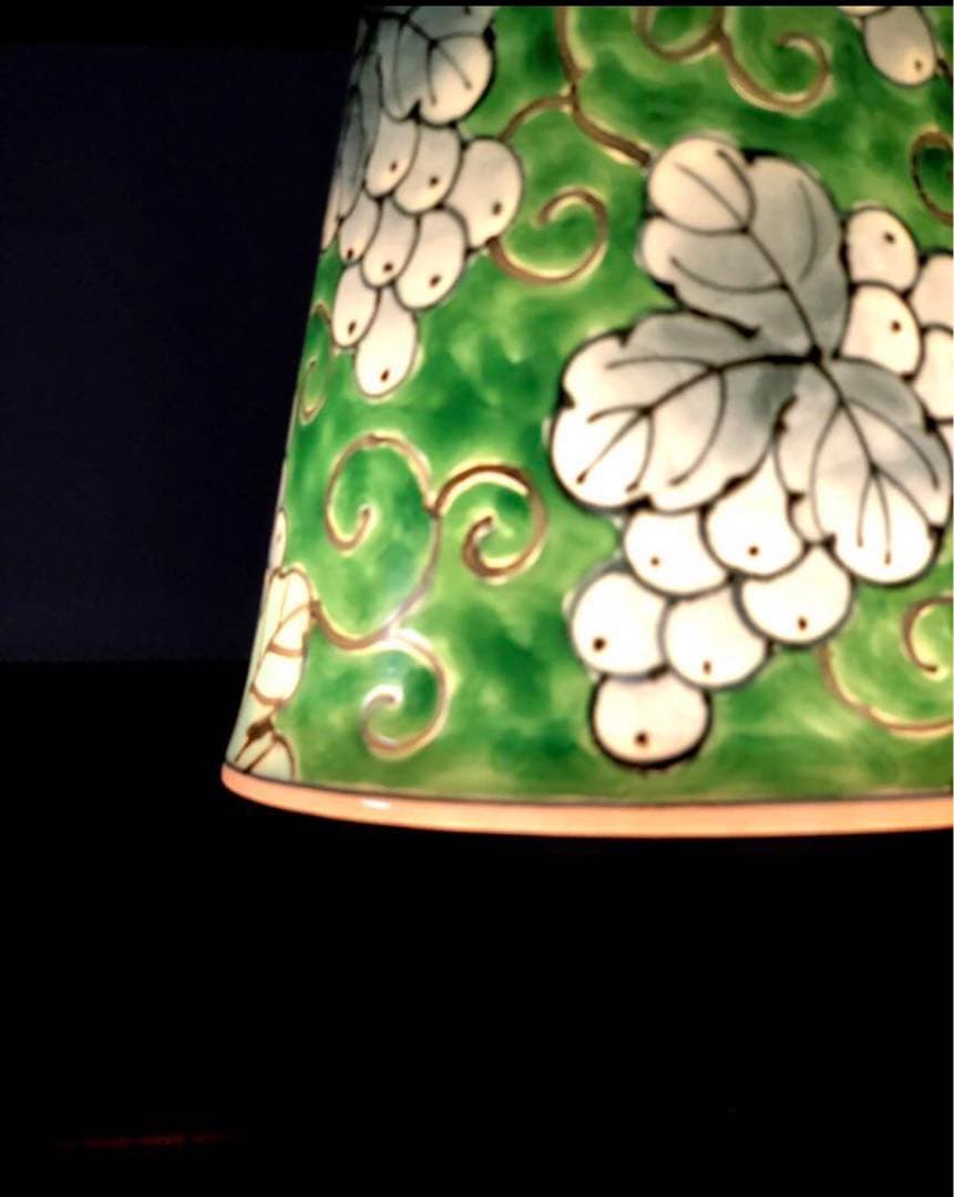 《 有田浪漫グラス × 福泉窯 》染錦ぶどう ペンダントライト LED電球付き