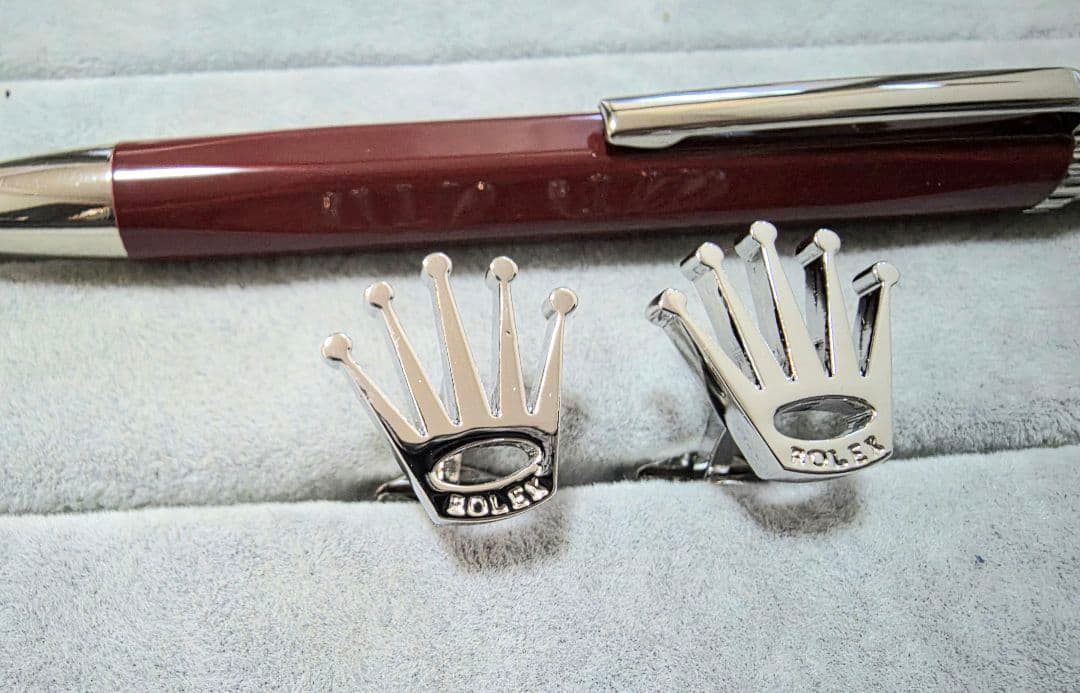 ロレックス　プッシュ式 レッドボールペン・カフスセット　新品未使用