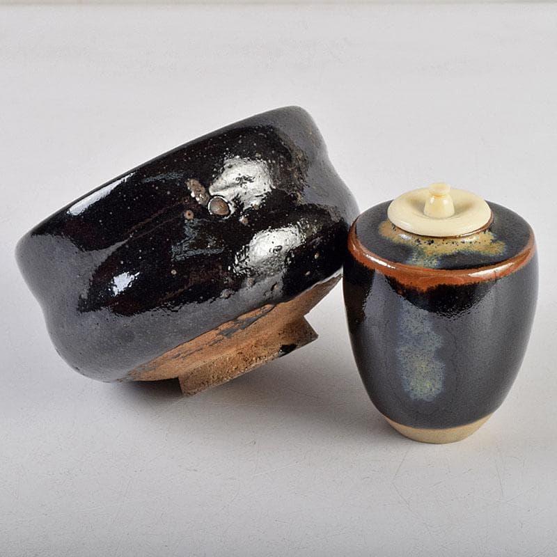 茶道具　春慶塗　利休茶箱　棗　黒楽茶碗など　七点　一式　M　R9432