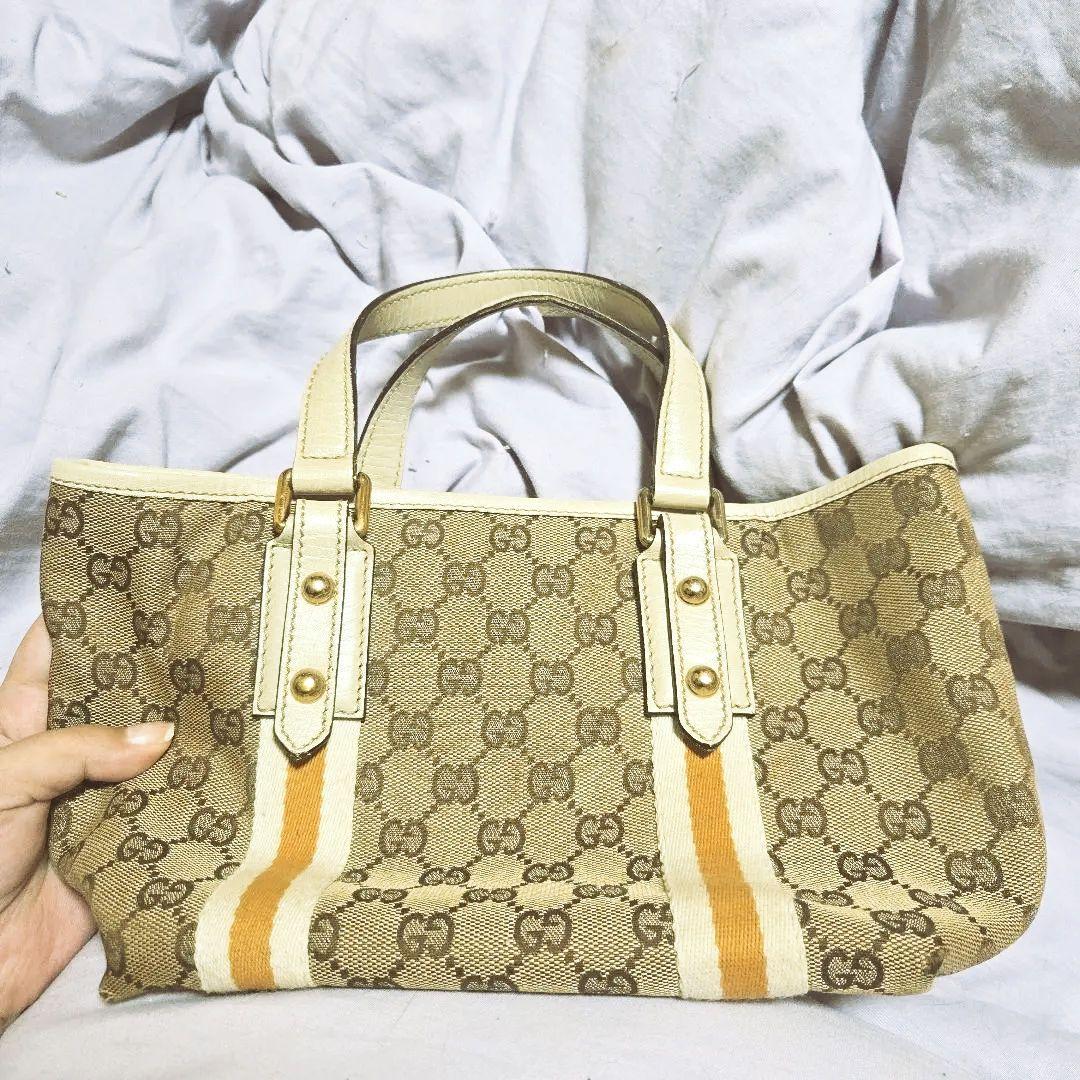 最終値下げ！GUCCI ハンドバッグ ベージュ オレンジ ストライプ