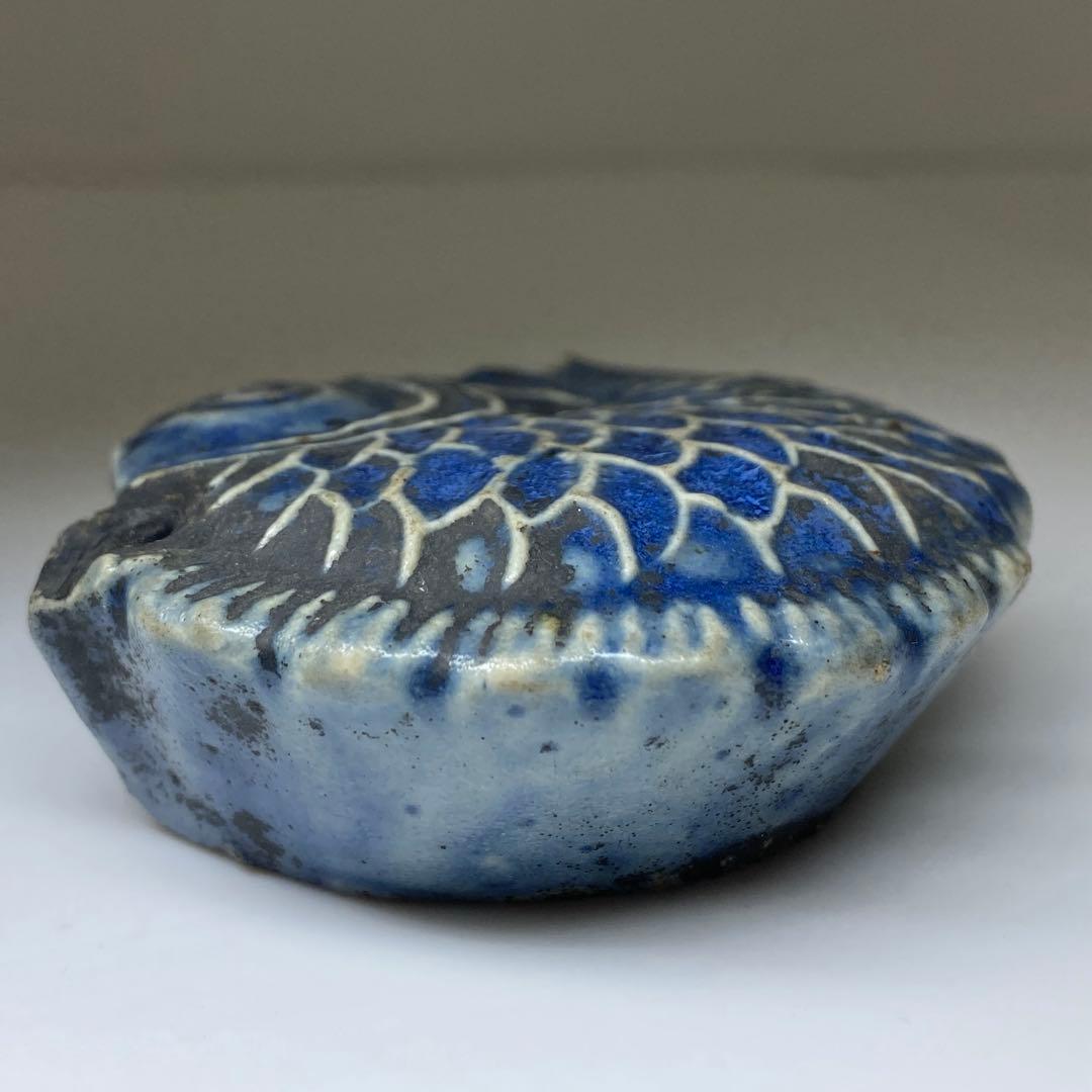 李朝　古窯　染付魚図水滴　幅約8㎝　東Y7-0331