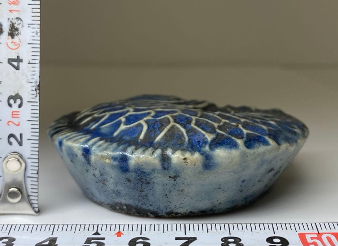 李朝　古窯　染付魚図水滴　幅約8㎝　東Y7-0331