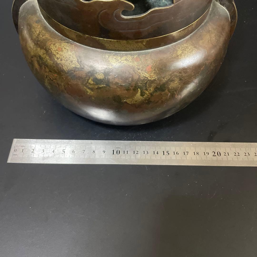 特大　 斑紫銅　鳥透かし香炉　火鉢10