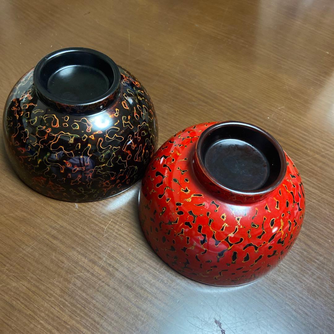 希少　津軽塗　夫婦椀　唐塗　呂漆器 椀 1セット 赤 黒