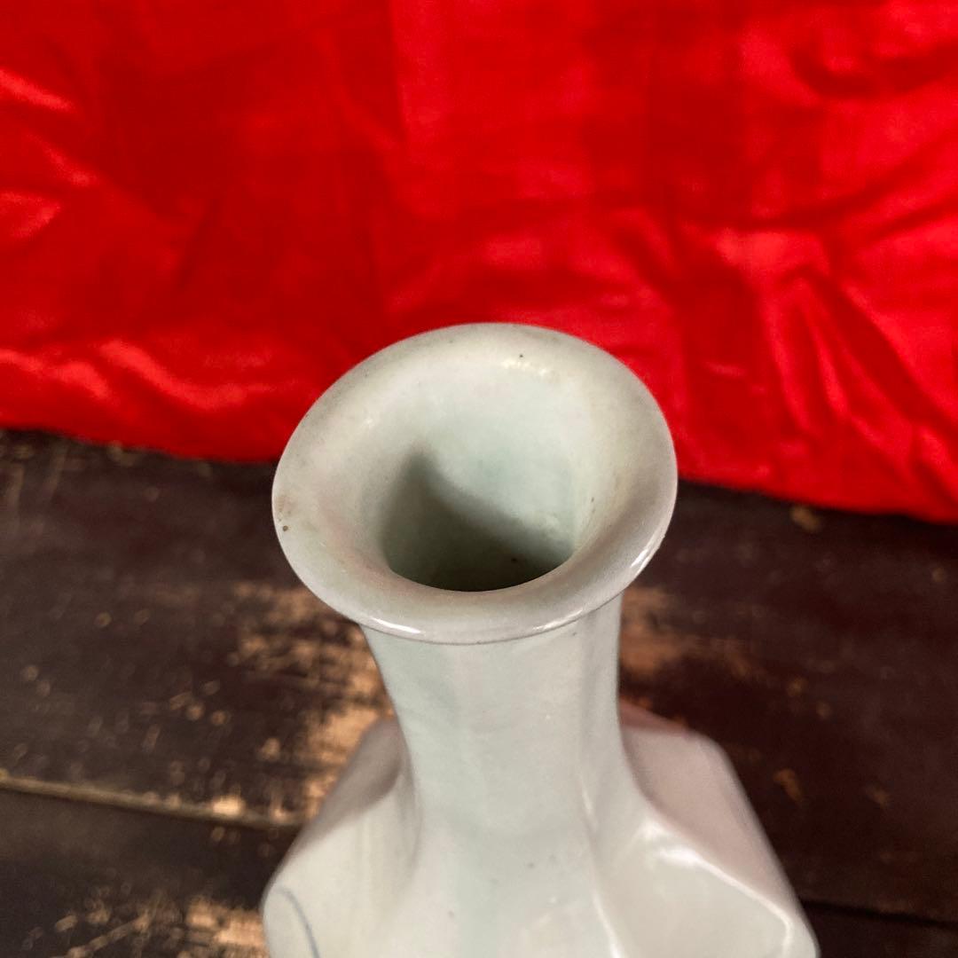 李朝　染付　面取瓶　徳利　秋草文