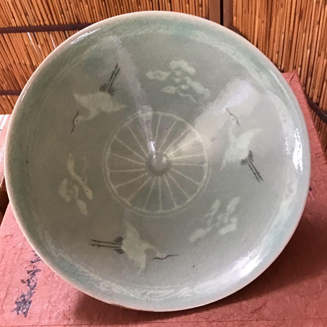 茶道具 茶碗 今渡 雲鶴青磁茶碗 伴松ト号 韓国人間国宝 申相浩 N268ＳＨ