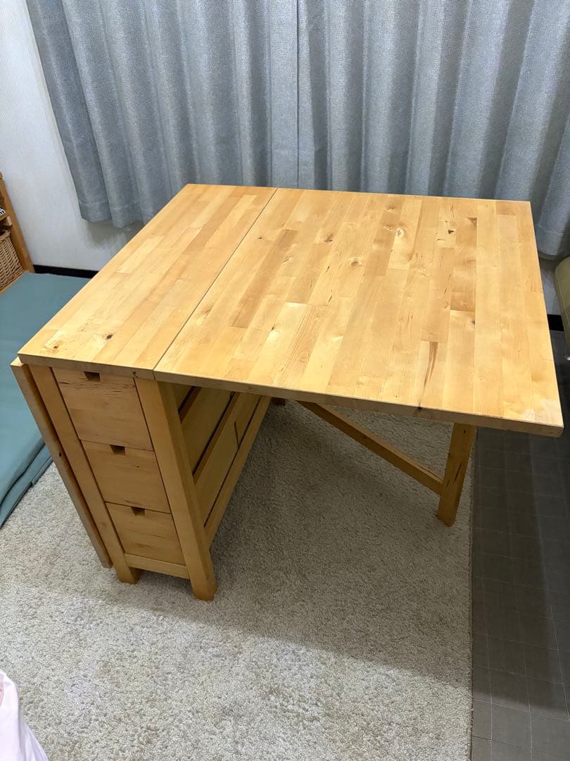 IKEA イケア木製ナチュラルウッド引き出し付NORDEN ゲートレッグテーブル