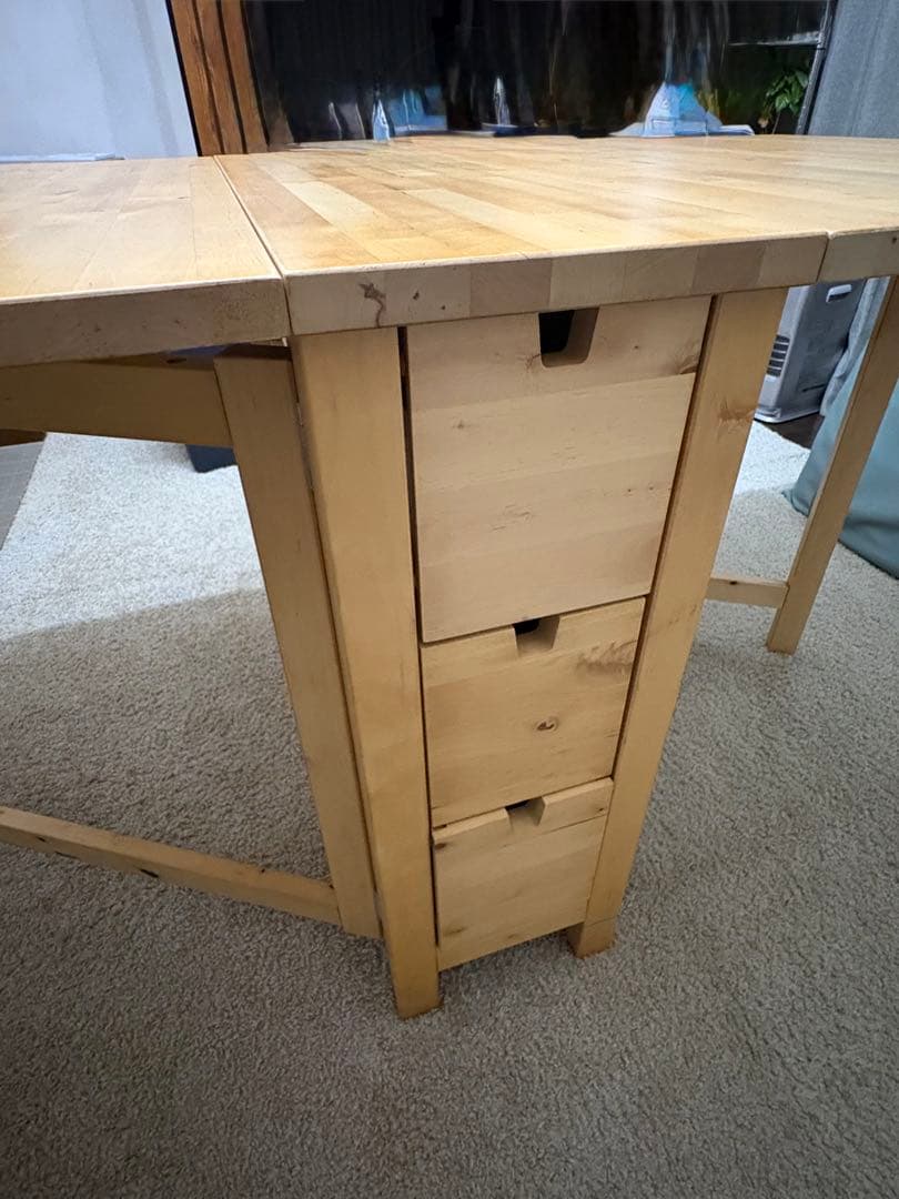 IKEA イケア木製ナチュラルウッド引き出し付NORDEN ゲートレッグテーブル