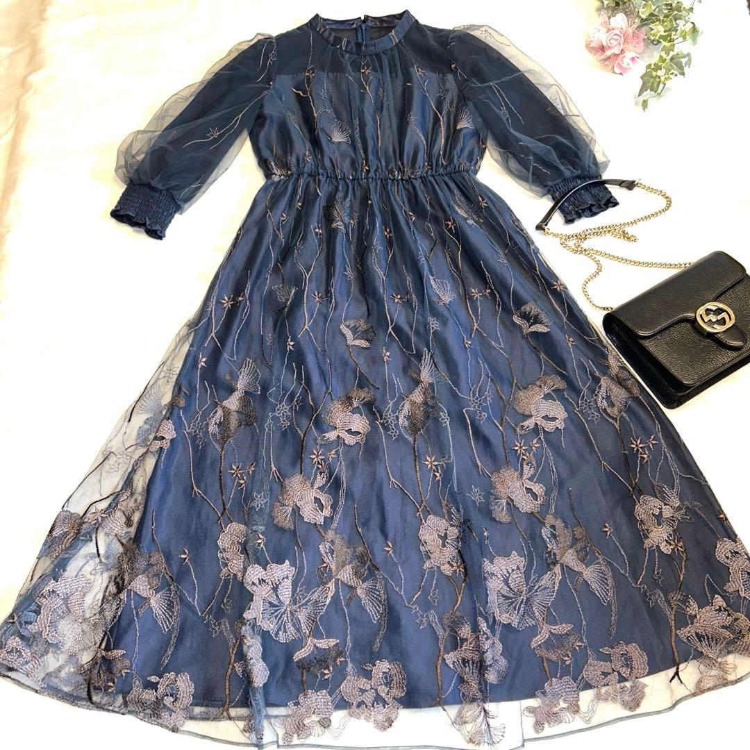 【美品】エトロ etoll. 刺繍レースワンピース　ネイビー M