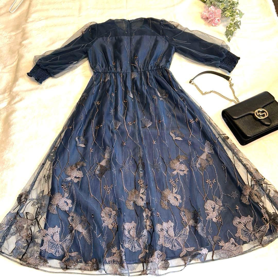 【美品】エトロ etoll. 刺繍レースワンピース　ネイビー M