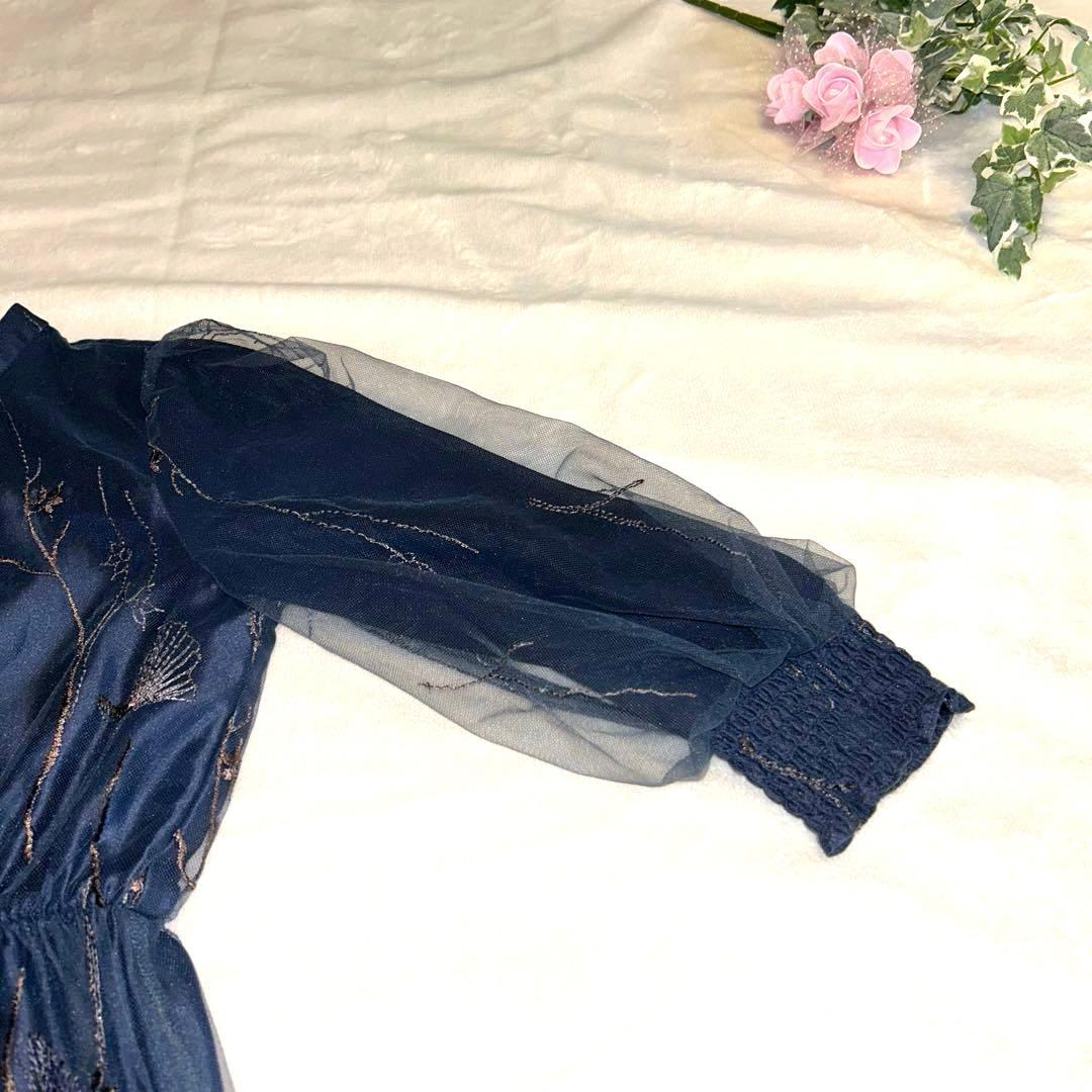 【美品】エトロ etoll. 刺繍レースワンピース　ネイビー M