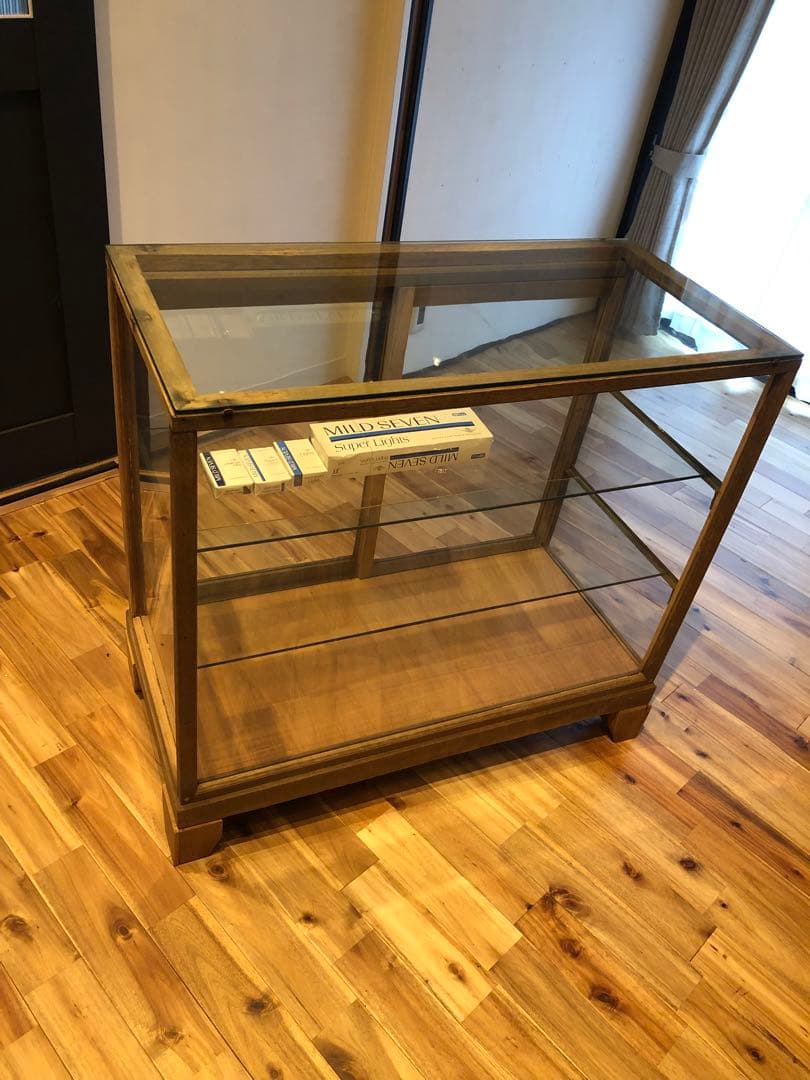 ガラスショーケース 中型 木製 ブラウン