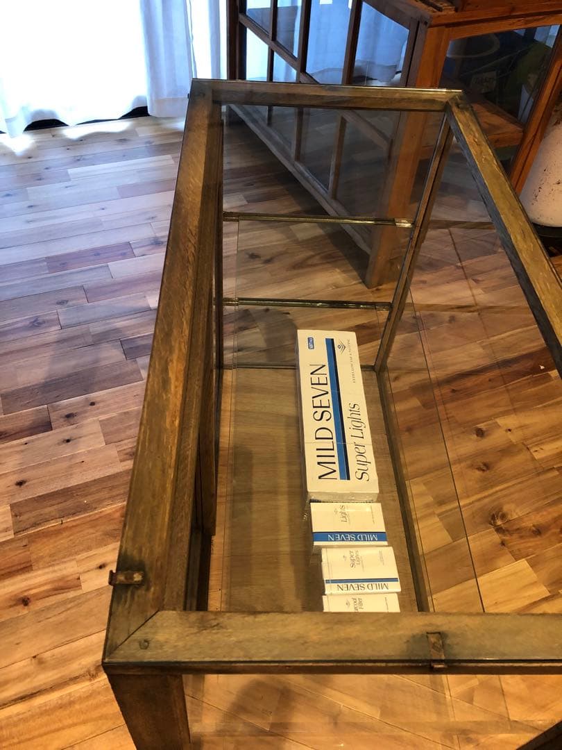 ガラスショーケース 中型 木製 ブラウン