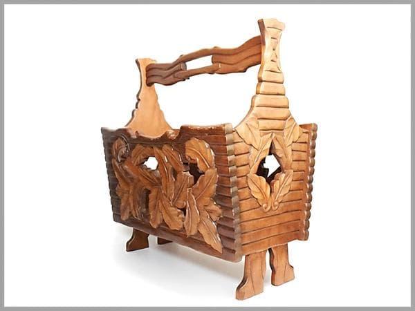 ■ 昭和レトロ　木彫り マガジンラック レトロ ■