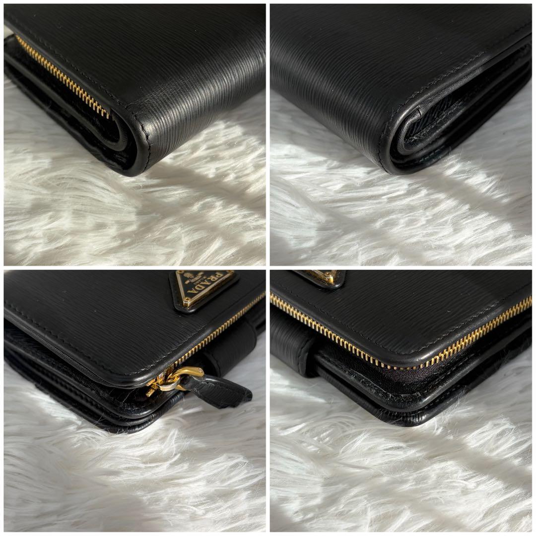 RFID搭載/美品✨プラダ　二つ折り財布 ヴィッテロムーヴ　レザー 三角 黒