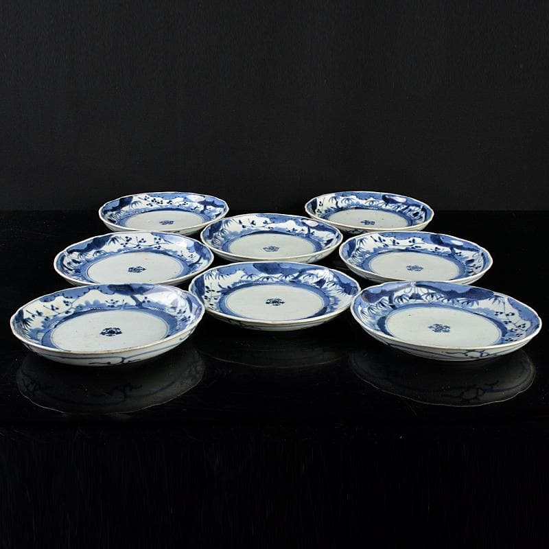 伊万里焼　古伊万里　染付　松竹梅文　皿　八客　V　R5169