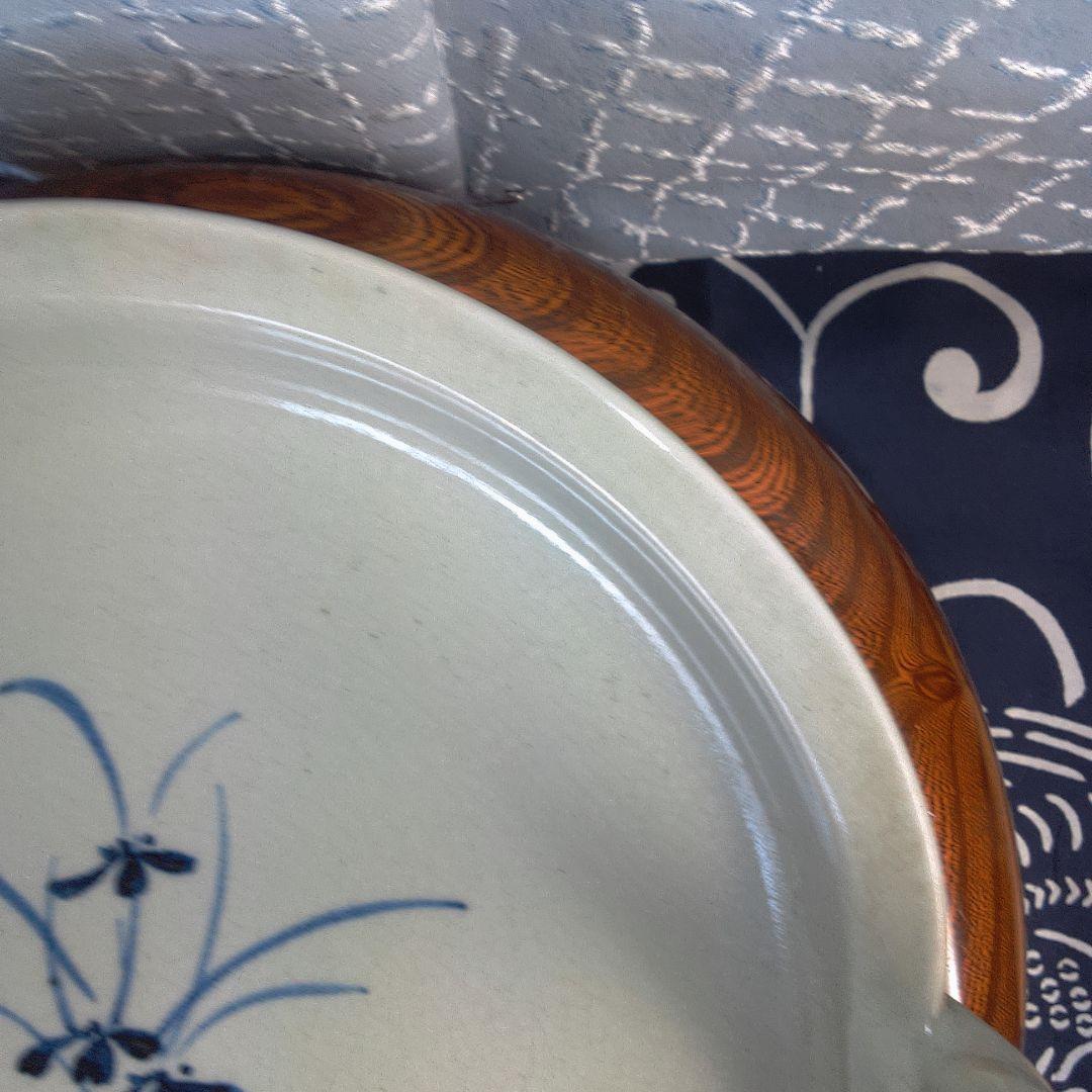 骨董１ 持ち手付き陶器皿 青い花柄中古