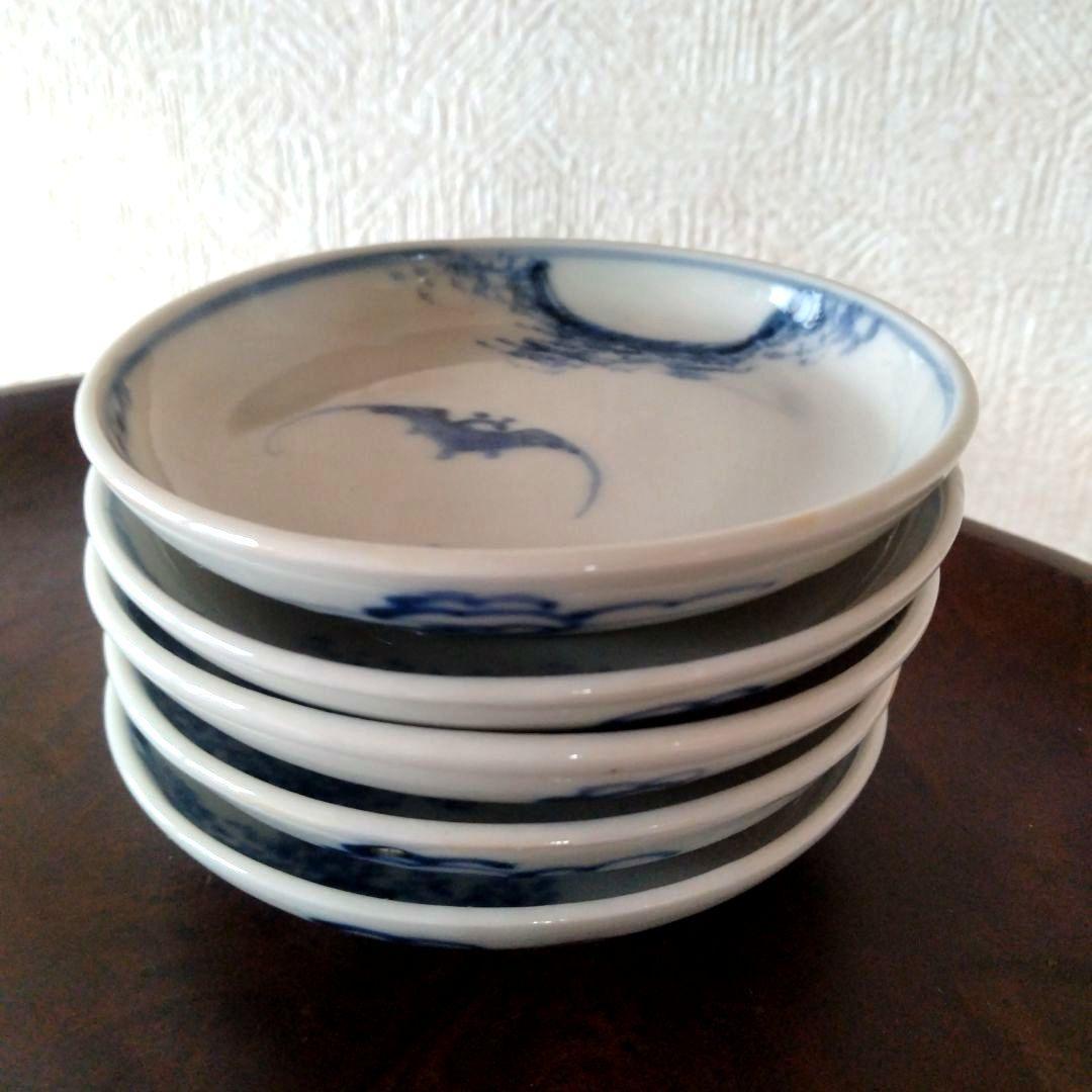 古伊万里染付蝙蝠文小皿五客